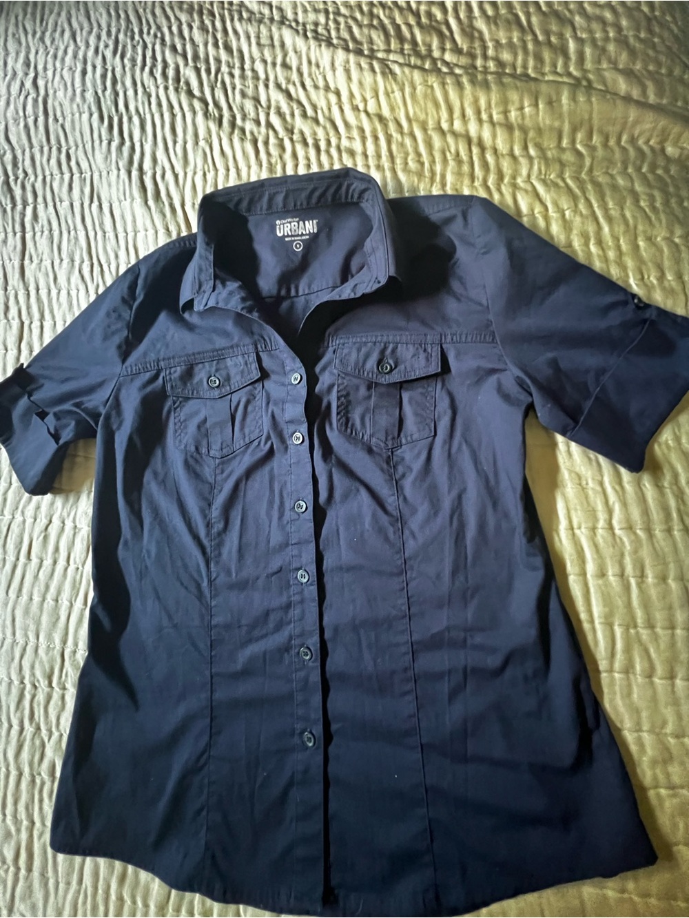 CHEF WORKS URBAN COLL. LADIES SHIRT. NAVY BLUE SIZE SMALL  BUTTON UP FRONT